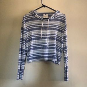 Blue striped sweater hoodie crop top